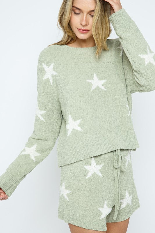 Soft Long Sleeve Star Print Top and Short Set