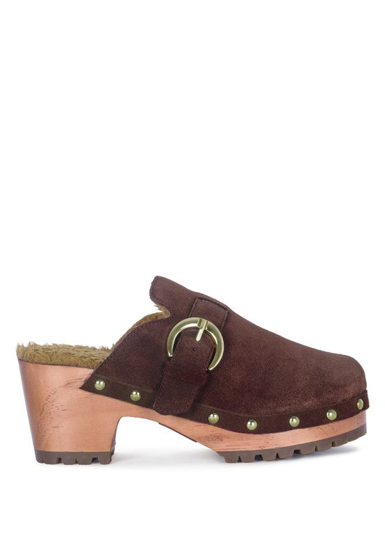 Prunus Buckled Suede Mule Clogs