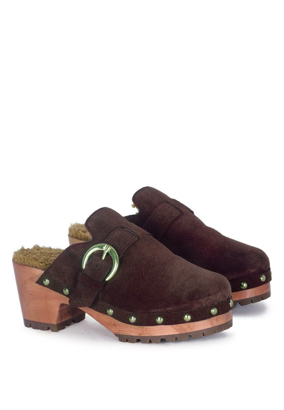 Prunus Buckled Suede Mule Clogs
