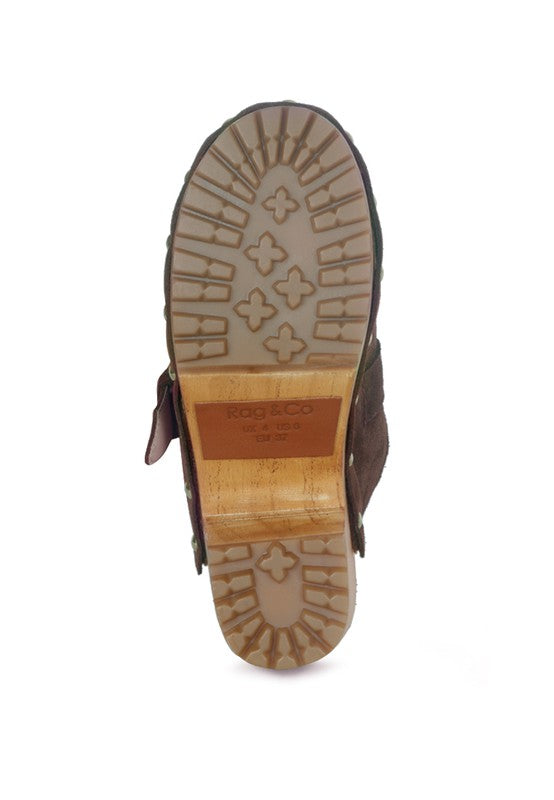 Prunus Buckled Suede Mule Clogs