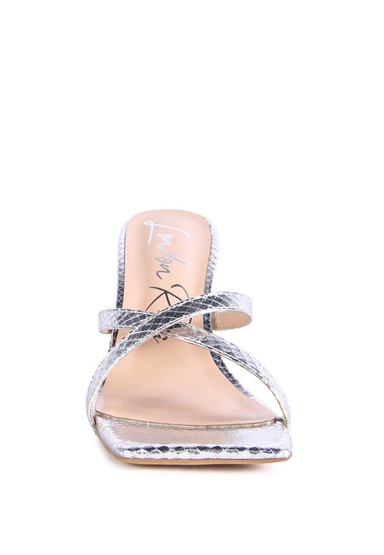 Muriel Croc Cross Strap Sandals