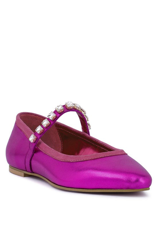 Alverno Metallic Leather Mary Jane Flats Two Colors
