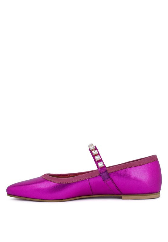 Alverno Metallic Leather Mary Jane Flats Two Colors