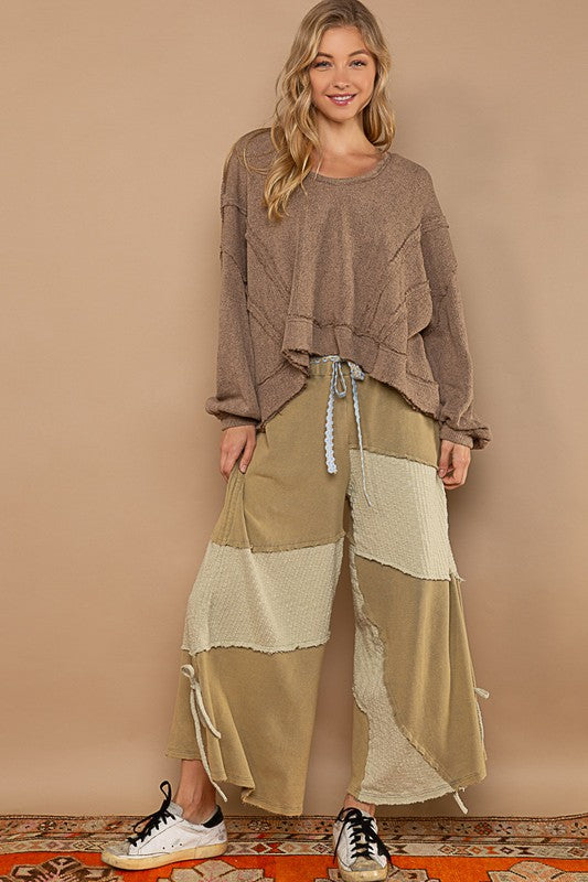 Round Neck Balloon Sleeve Hooded Knit Top