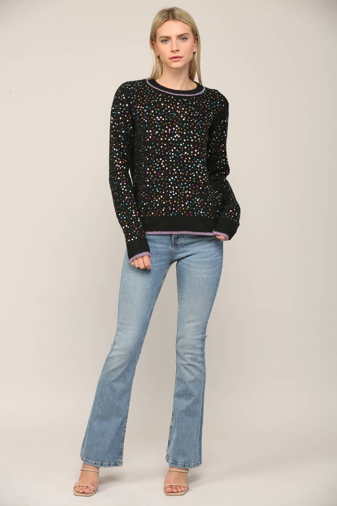 Sequin Embellished Crew Neck Sweater
