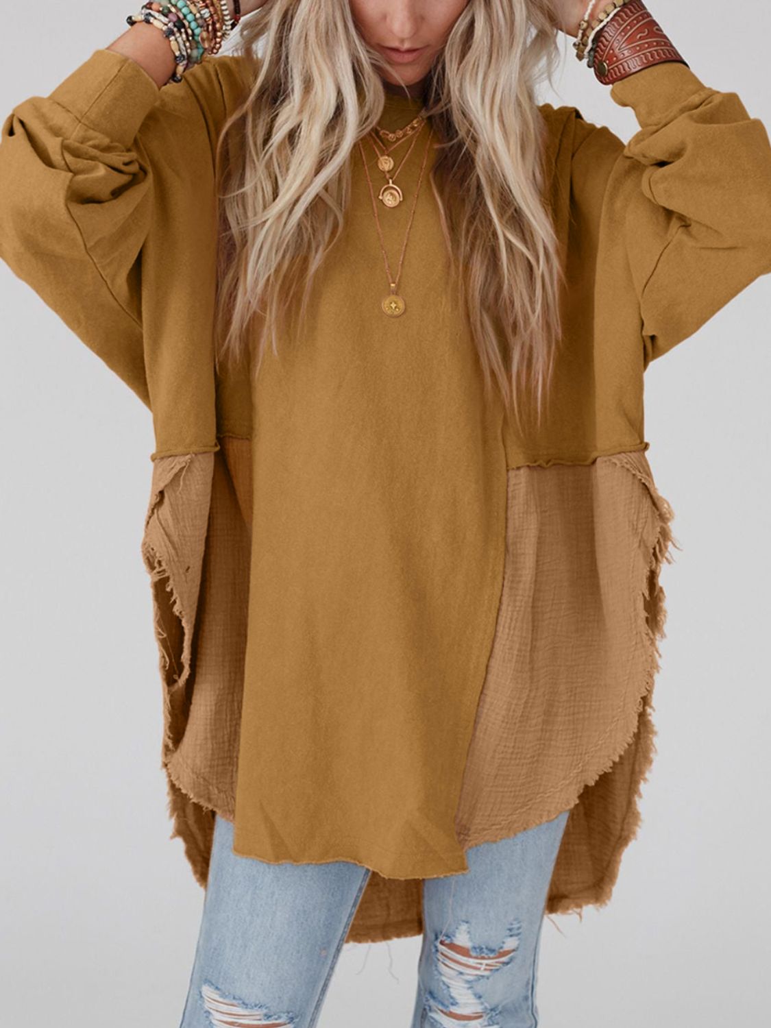 Curved Hem Dolman Sleeve Top in 4 Colors