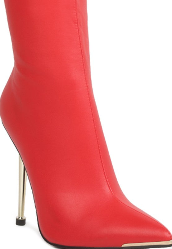 HALE Faux Leather Pointed Heel Calf Boots