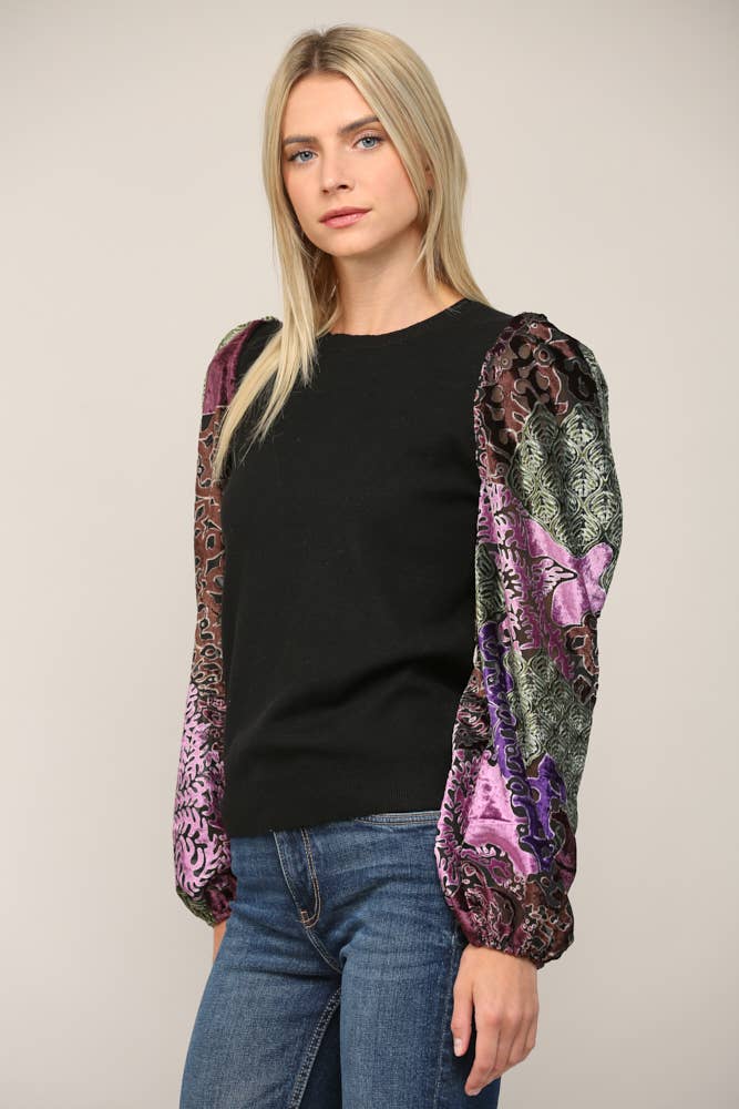 Fate Velvet Sleeve Knit Top
