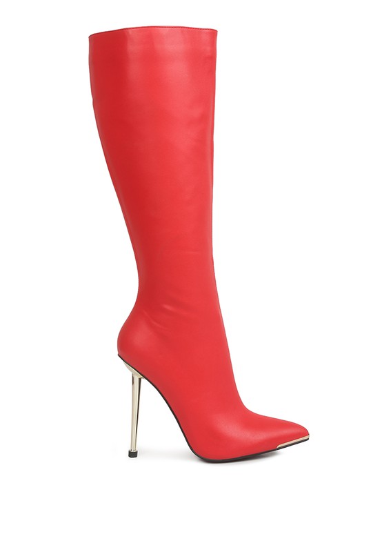 HALE Faux Leather Pointed Heel Calf Boots