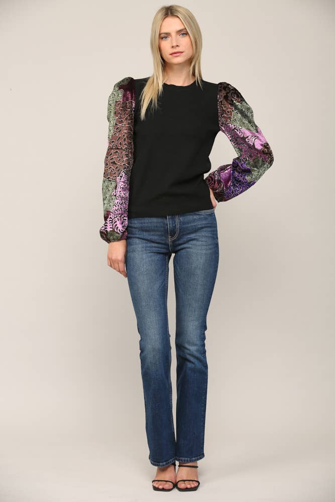 Fate Velvet Sleeve Knit Top