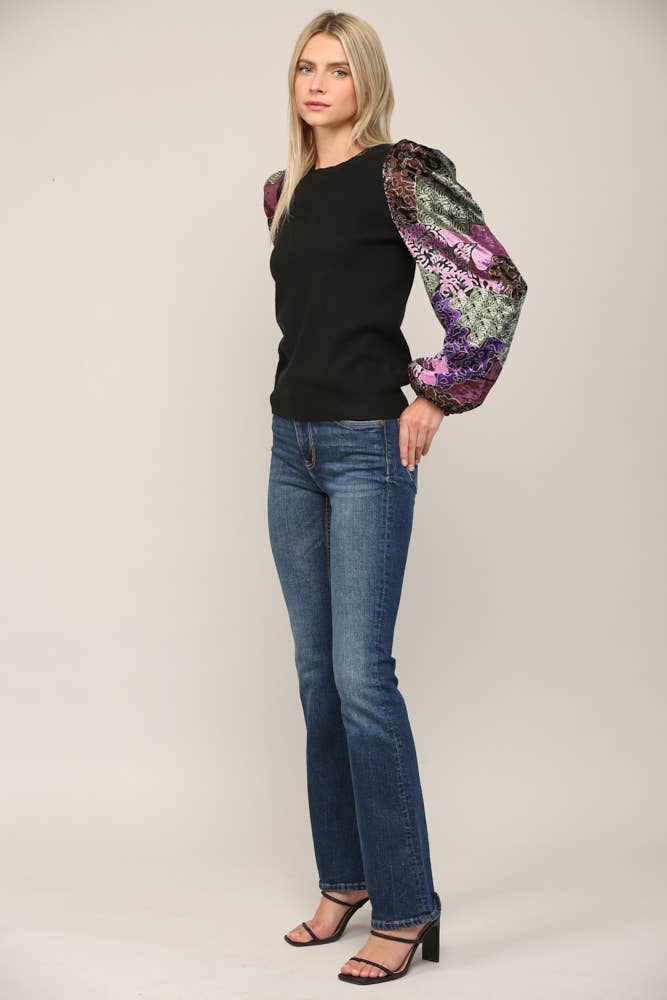 Fate Velvet Sleeve Knit Top