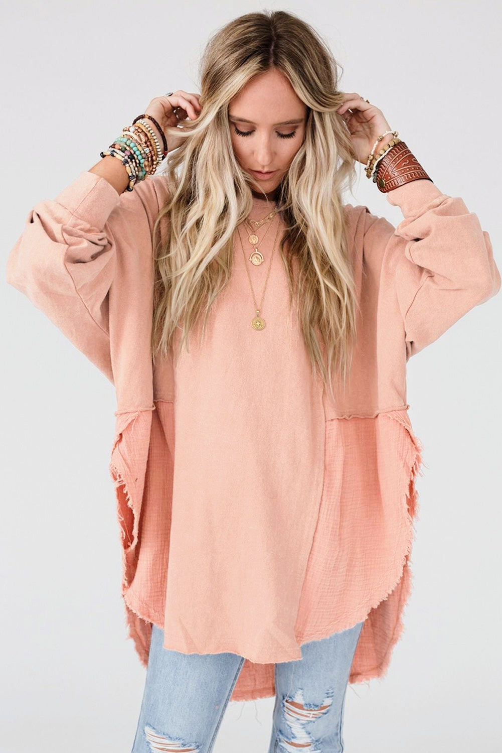 Curved Hem Dolman Sleeve Top in 4 Colors