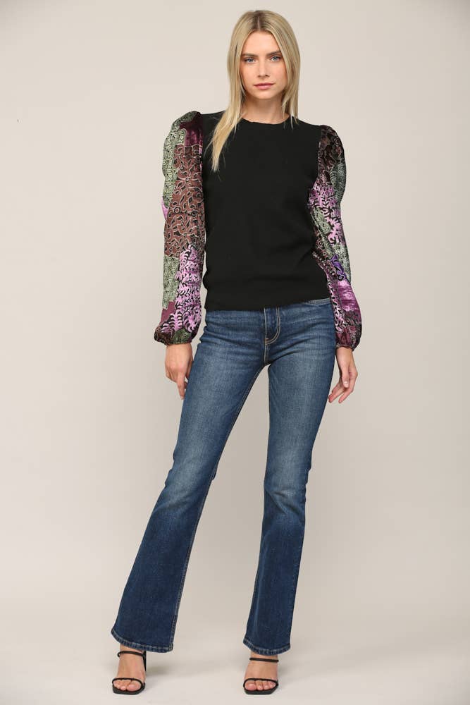 Fate Velvet Sleeve Knit Top