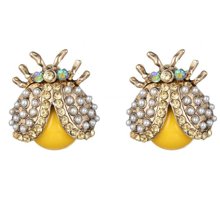 Yellow Beetle Stud Earrings