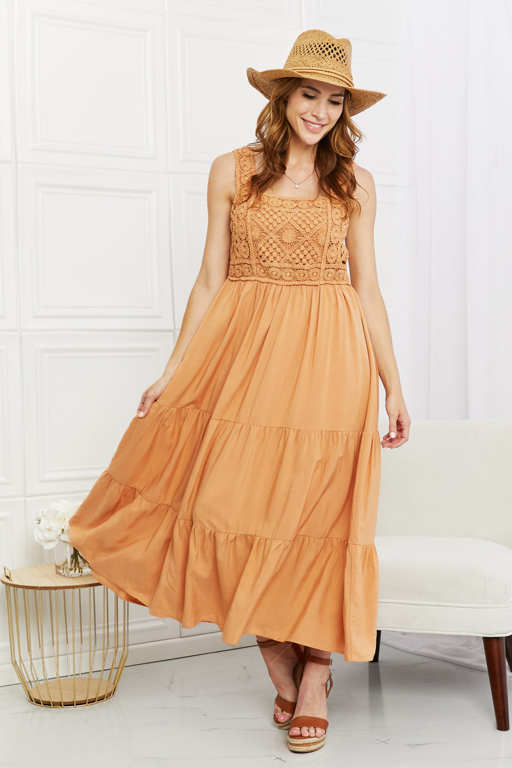 Dream Crochet Midi Dress in Sherbet