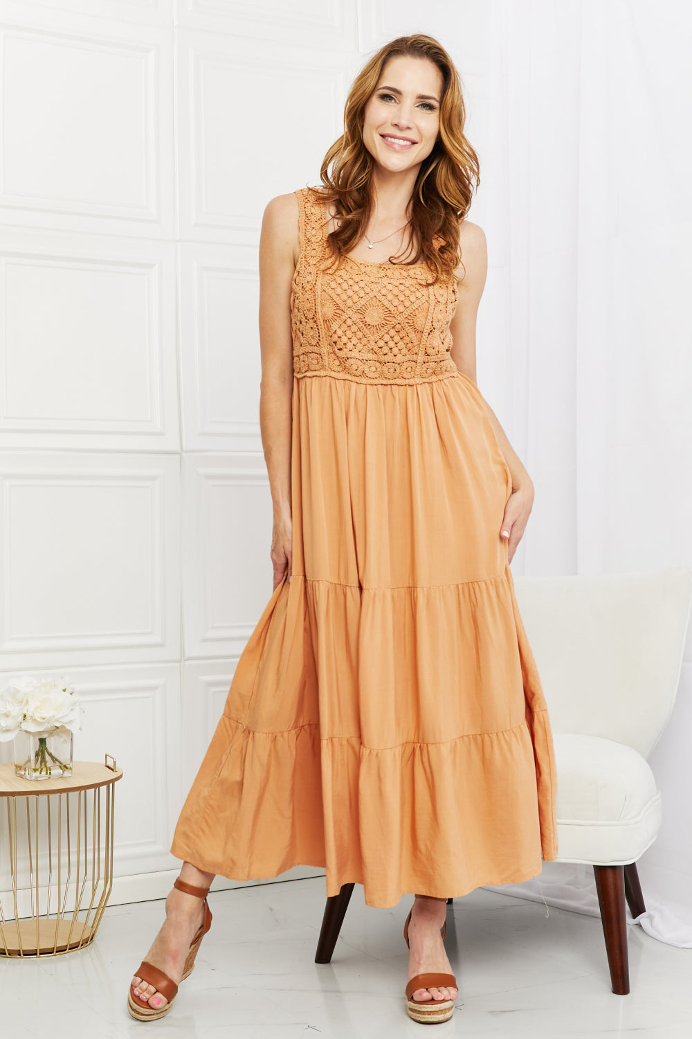 Dream Crochet Midi Dress in Sherbet
