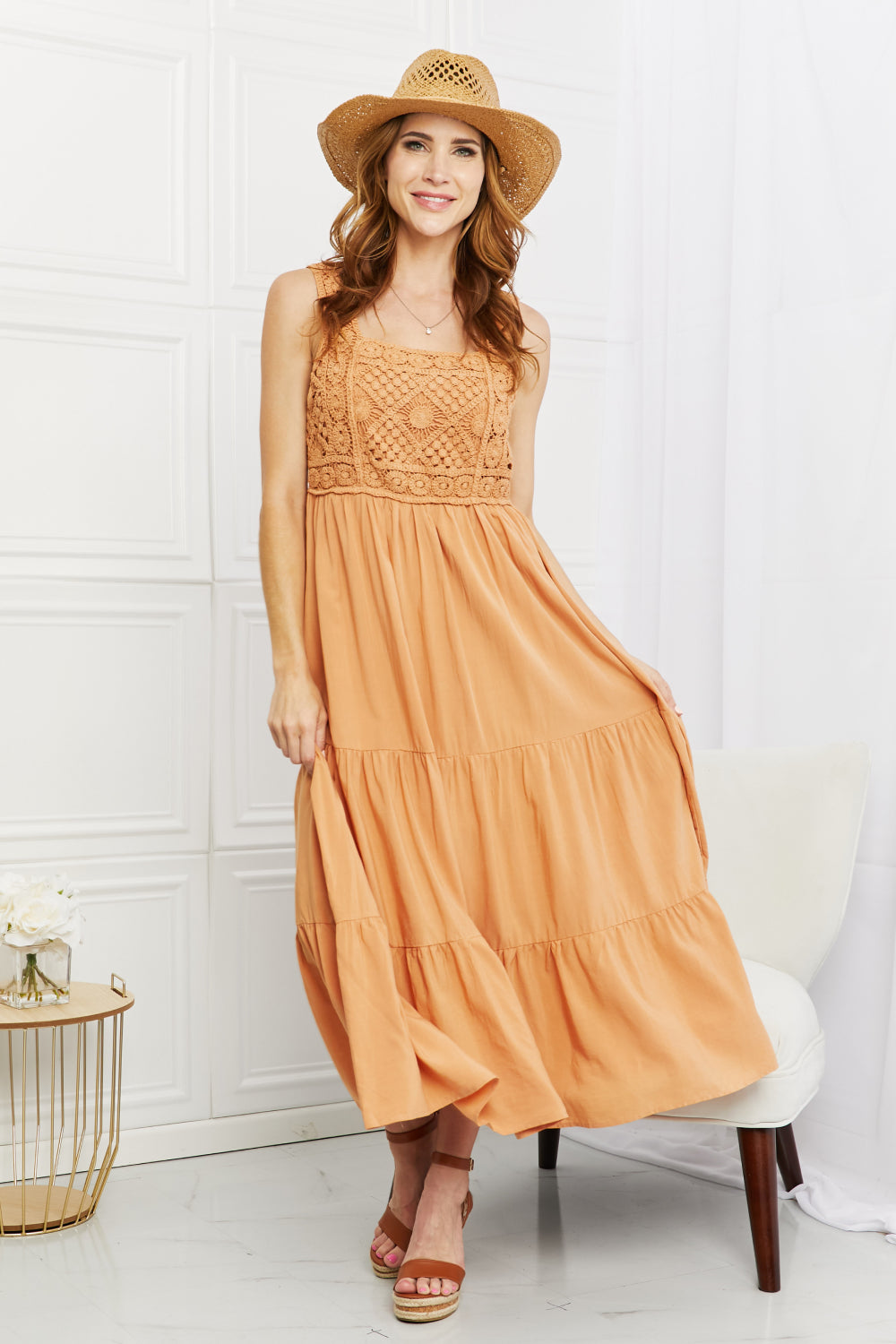 Dream Crochet Midi Dress in Sherbet