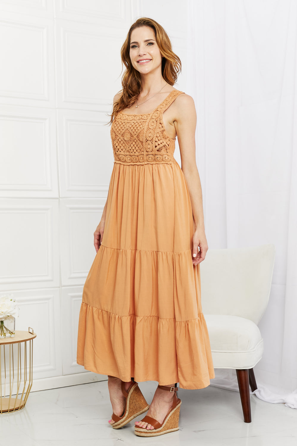 Dream Crochet Midi Dress in Sherbet