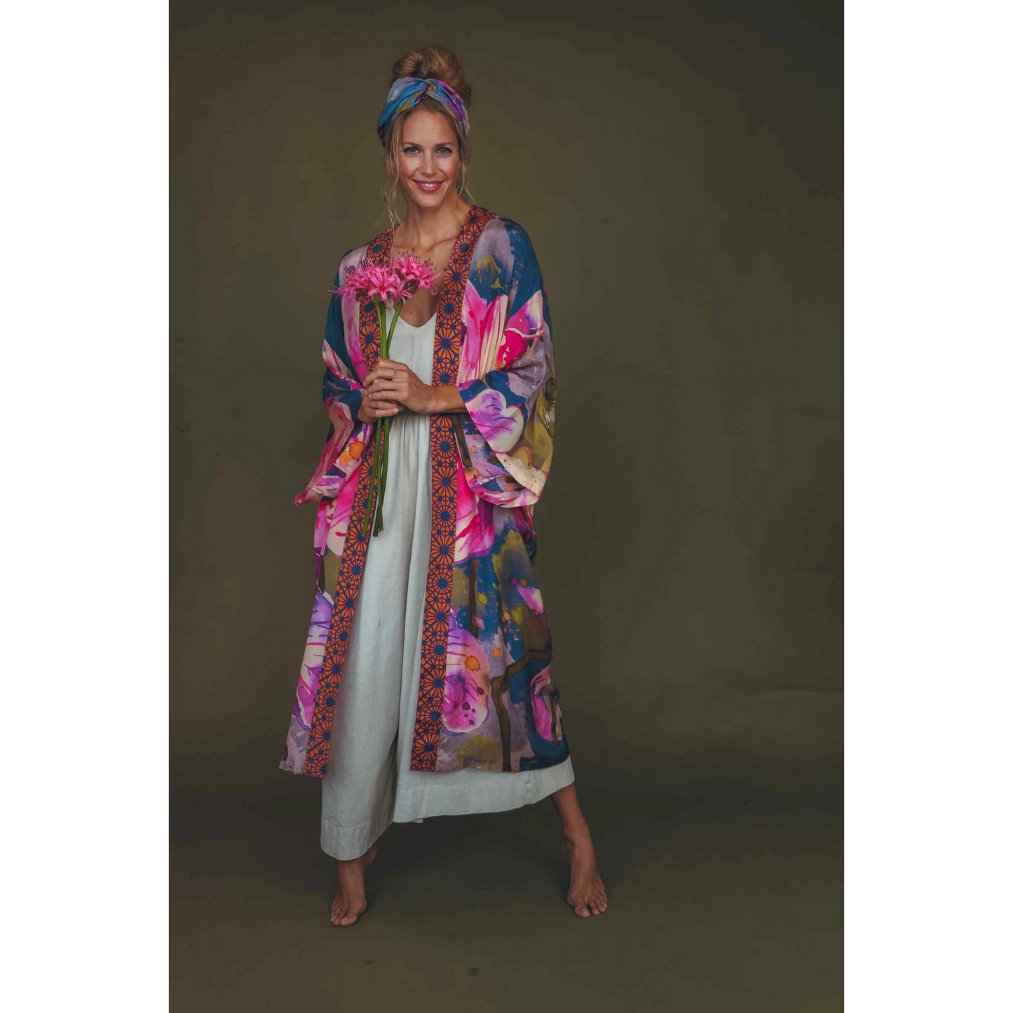 Denim Orchid Kimono Gown