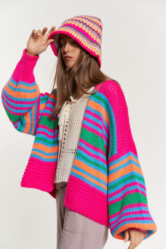 Chunky Knit Multi-Striped Cardigan