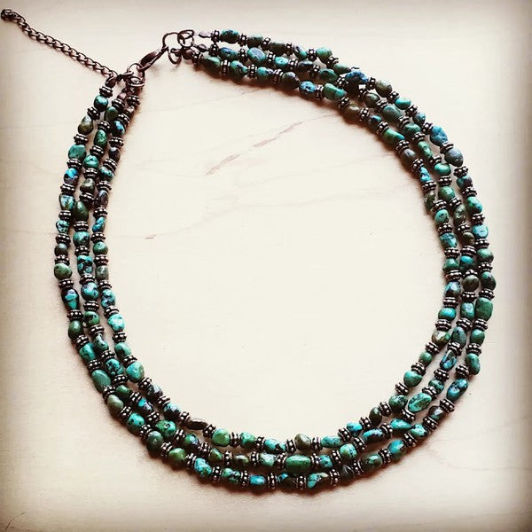 Triple Strand Turquoise & Copper Collar Necklace