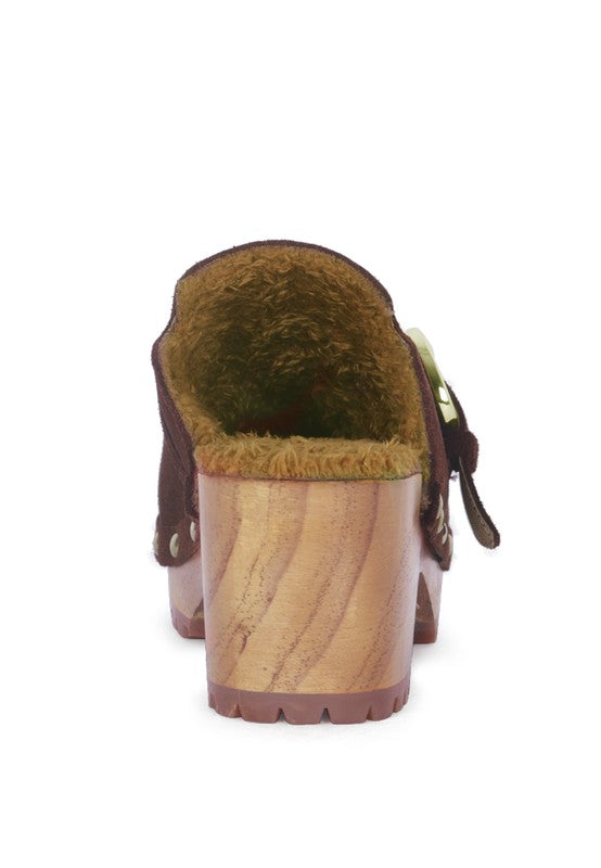 Prunus Buckled Suede Mule Clogs