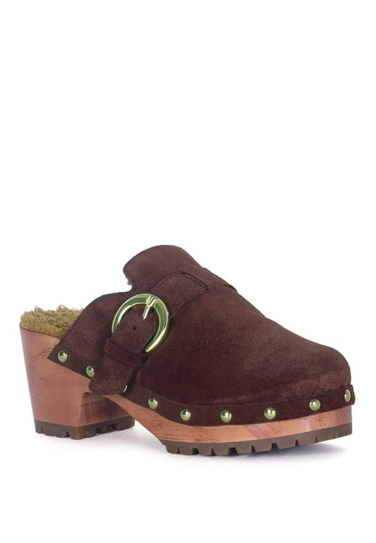 Prunus Buckled Suede Mule Clogs