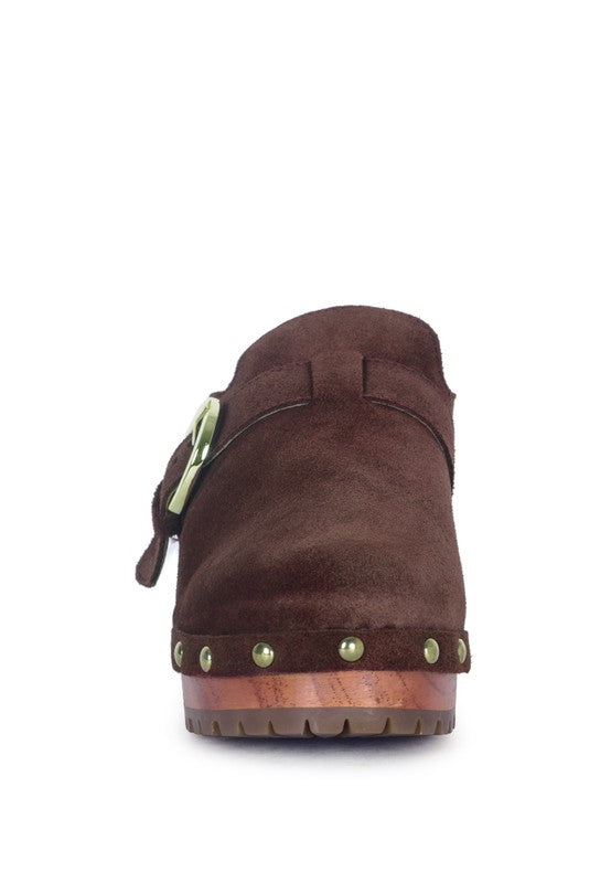 Prunus Buckled Suede Mule Clogs