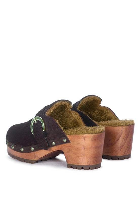 Prunus Buckled Suede Mule Clogs