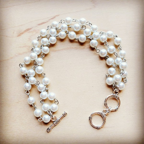 Triple Strand Pearl and Silver Bracelet