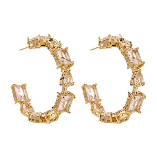Gold Crystal Hoop Earrings for Women in Gold
