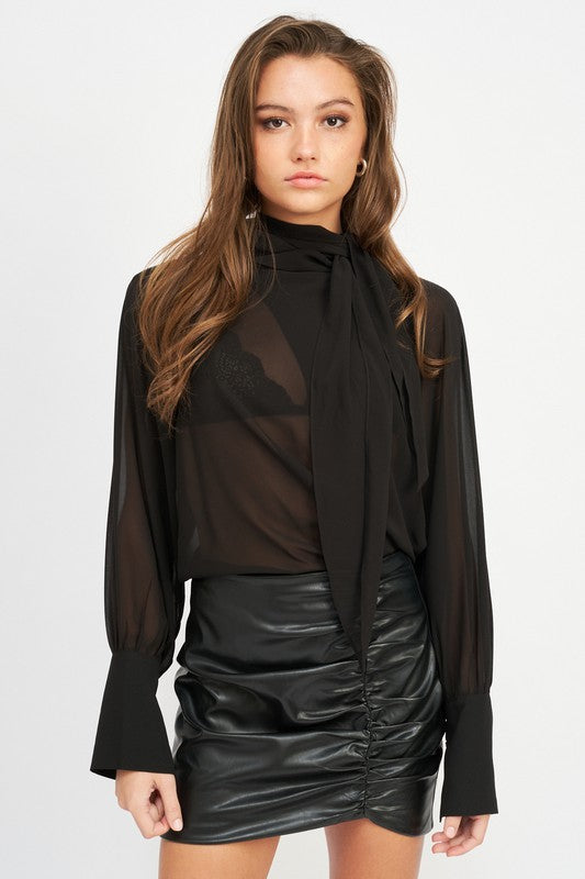 Sheer Top with Scarf Detail