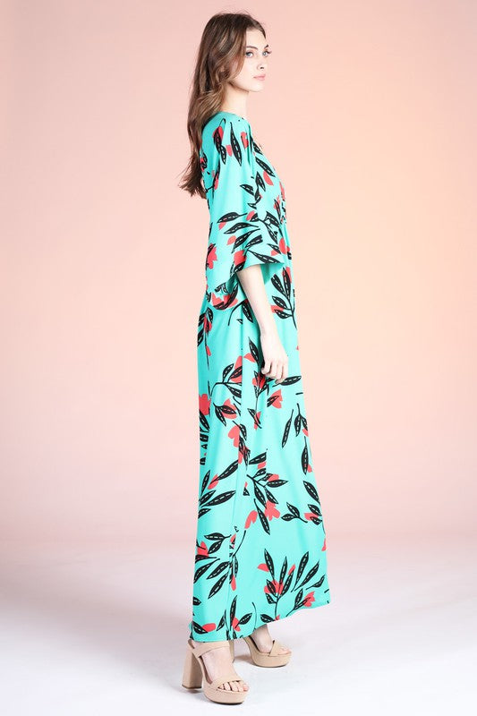 Havana Fern Print Kimono Maxi Dress