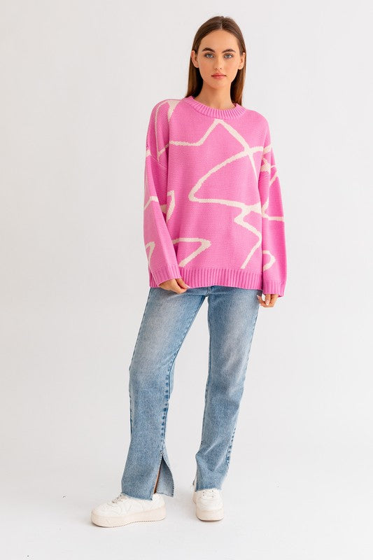 Abstract Pattern Oversized Sweater Top