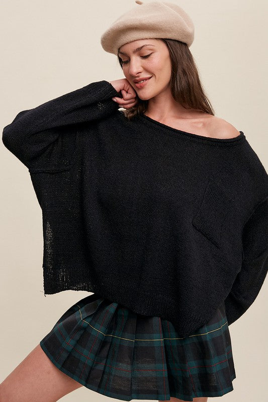 Light Weight Boxy Neck Knit Pullover