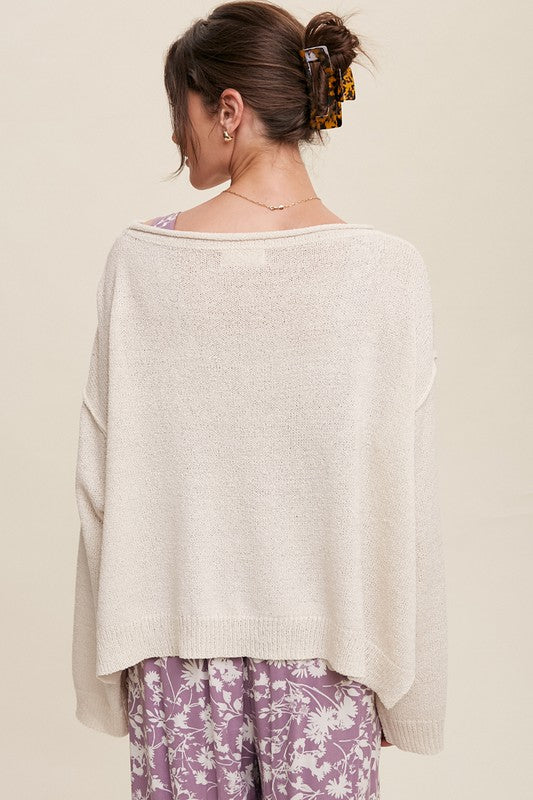 Light Weight Boxy Neck Knit Pullover
