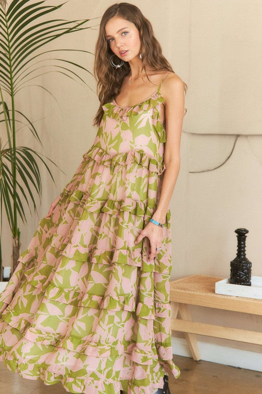 In Bloom Ruffled Tiered Cami Dress