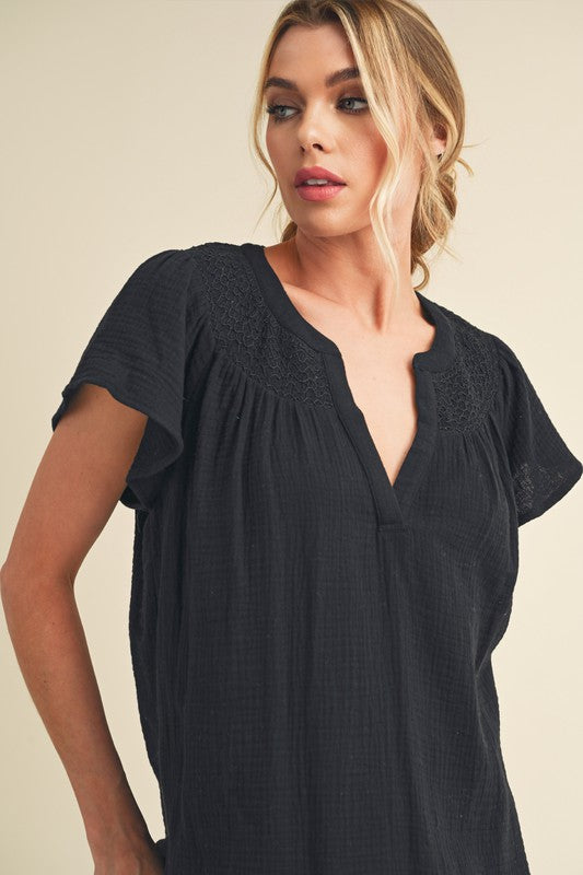 Tia Embroidered Short Sleeve Top