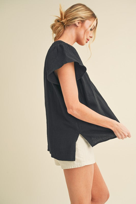 Tia Embroidered Short Sleeve Top