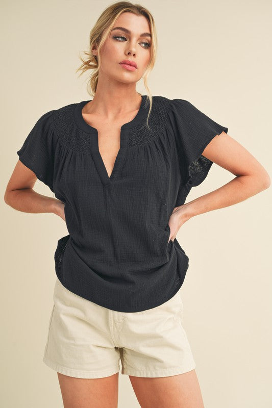 Tia Embroidered Short Sleeve Top