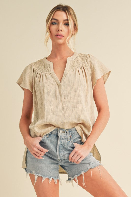 Tia Embroidered Short Sleeve Top