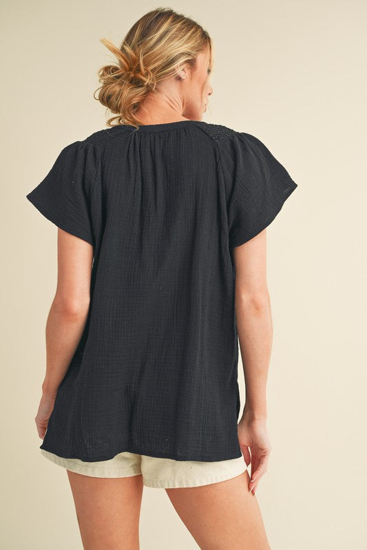 Tia Embroidered Short Sleeve Top