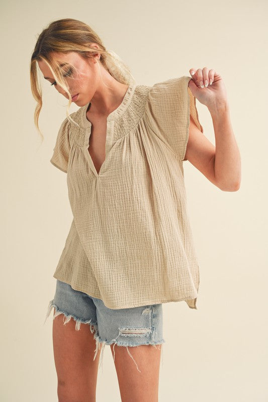 Tia Embroidered Short Sleeve Top