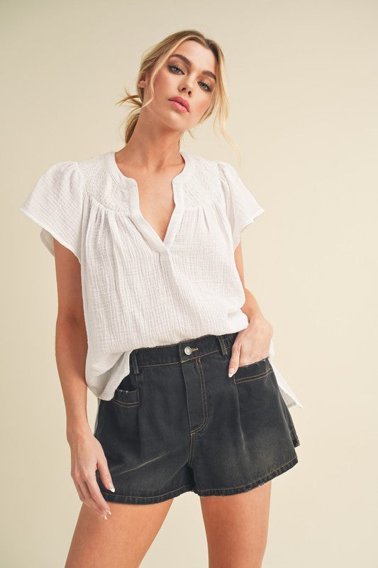 Tia Embroidered Short Sleeve Top