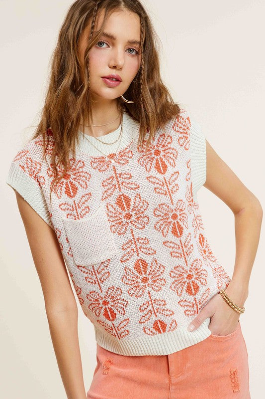 Flower Power Sleeveless Sweater Top