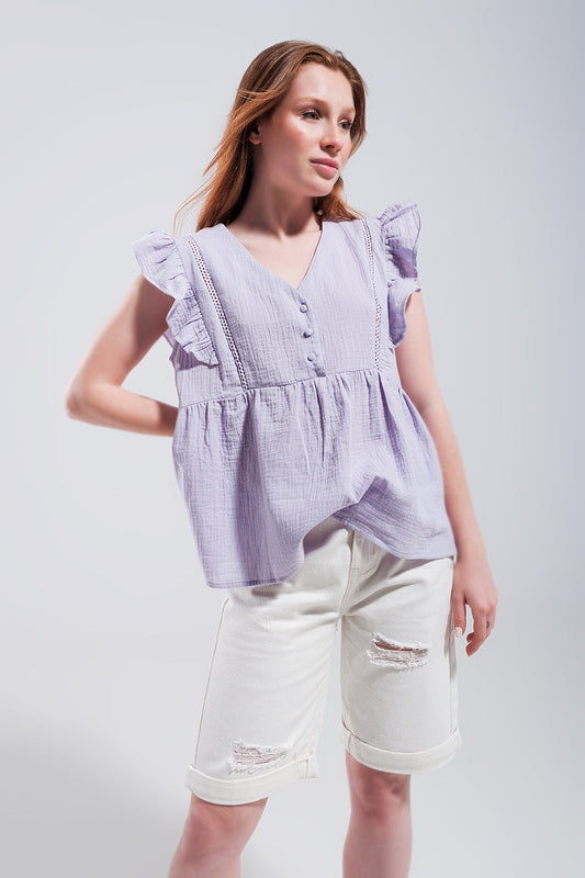 Top With Ruffled Sleeves in Lilac