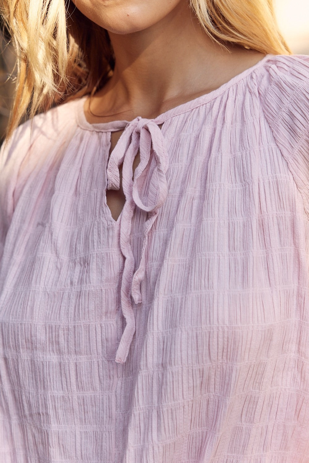 Textured Tie Neck Blouse