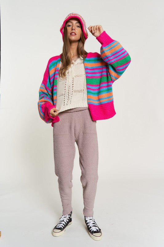 Chunky Knit Multi-Striped Cardigan