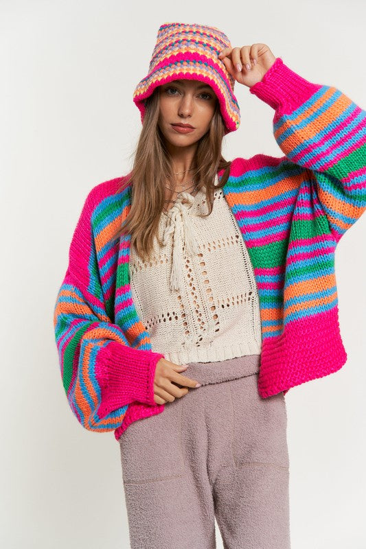 Chunky Knit Multi-Striped Cardigan