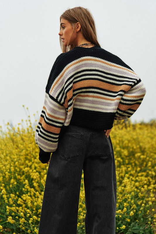 Chunky Knit Multi-Striped Cardigan